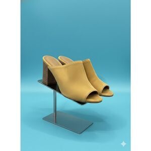 New Firenze Studio Yellow Leather Heeled Slide Sandals Peep Toe Women's 8